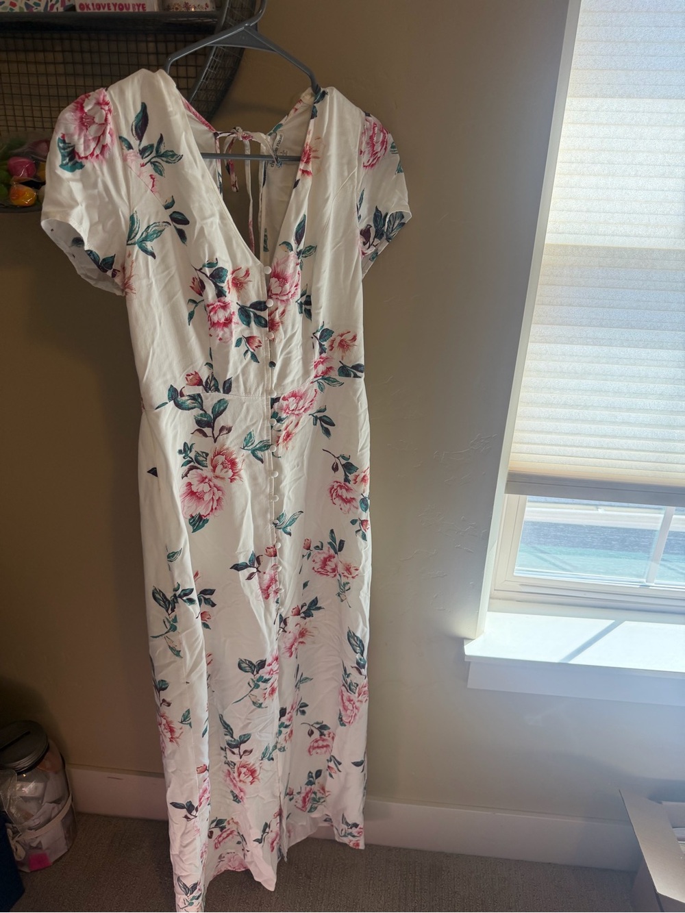 Charlotte Russe White Floral Maxi Dress with Teal and Pink Accents